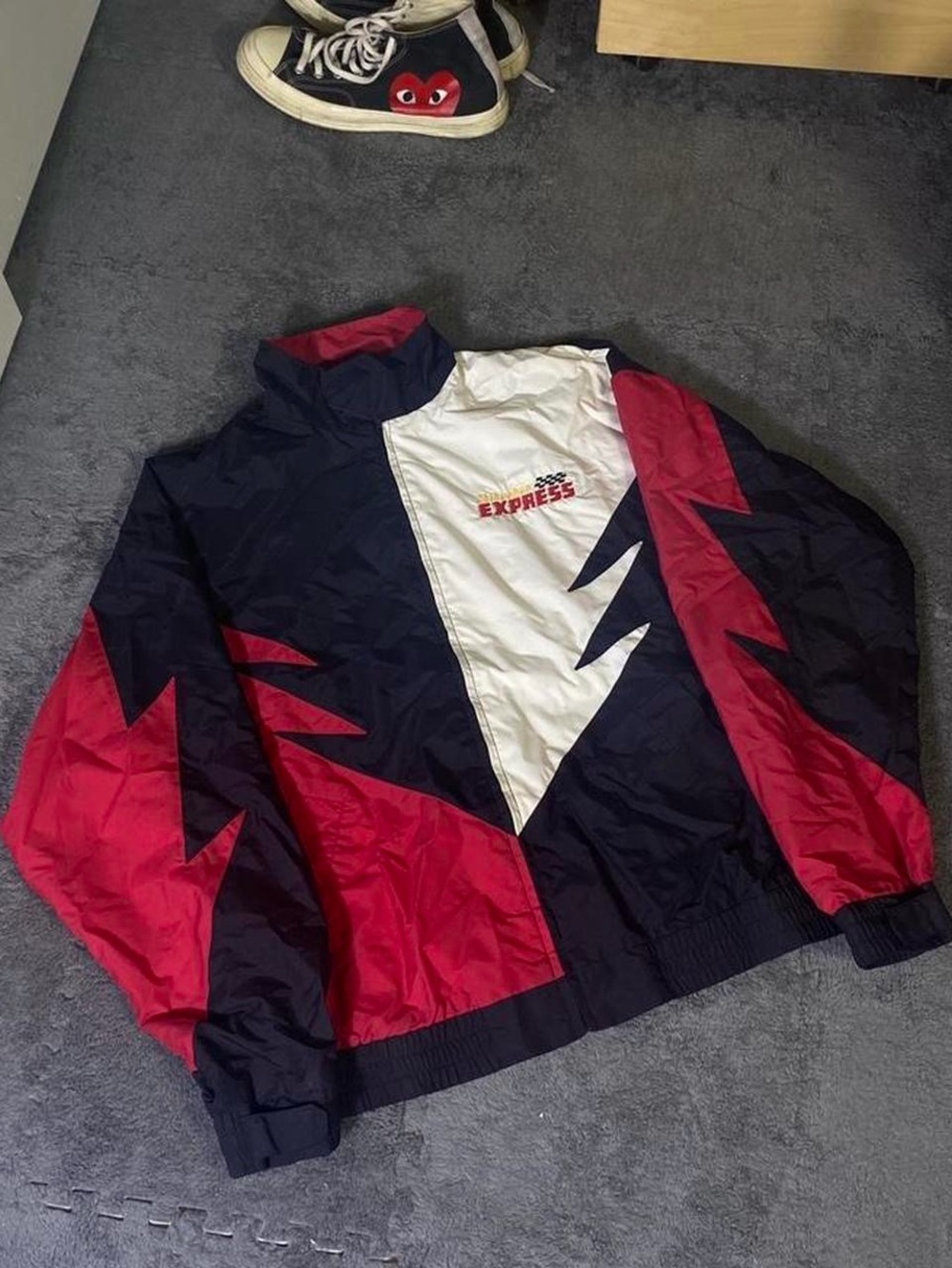 Express Men's Colorblock Racing Windbreaker Jacket - Red/Navy/White - Picture 2 of 5
